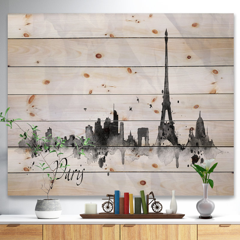Paysage urbain «Paris with Eiffel Silhouette», peinture, H 15 po x l 20 po x P 1 po, Bois