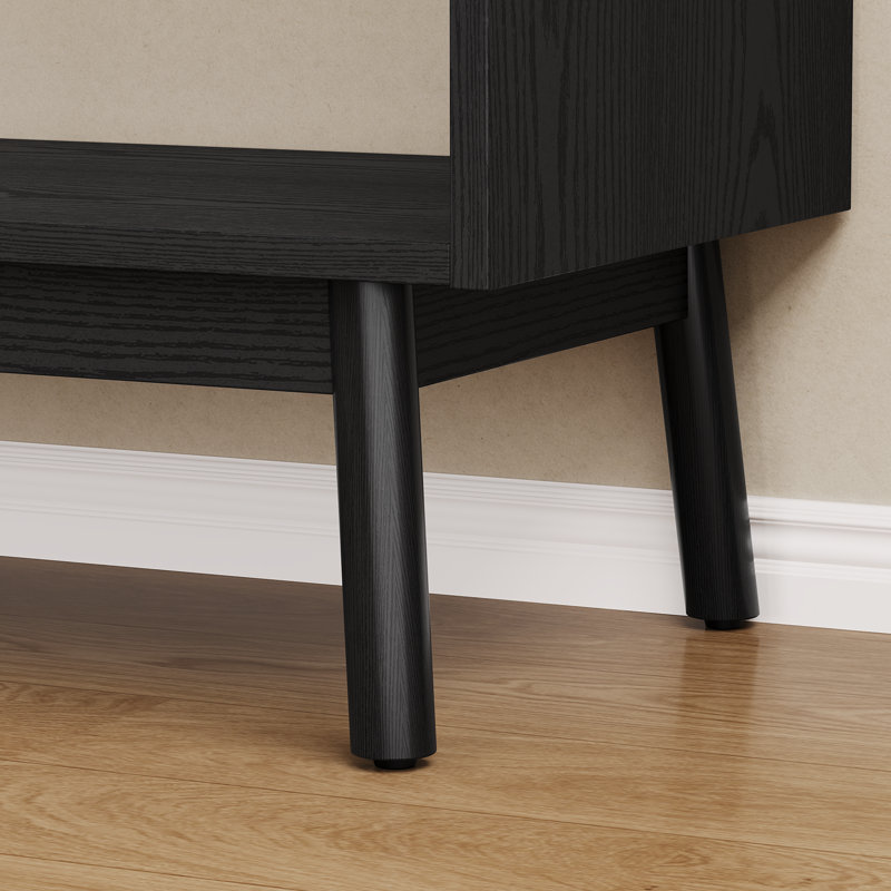 51.2"  W TV Stand with Outlet & Cabinets & Open Shelves, Black
