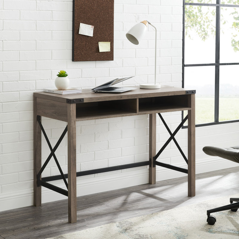 Bureau avec formes de X en métal et casiers ouverts Arsenault, Gris délavé