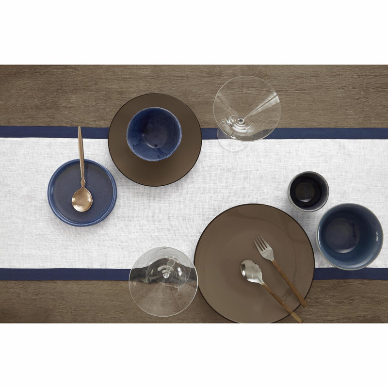 Classic - 100% Pure Linen Table Runner, Navy/White