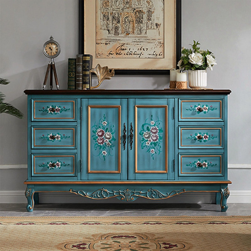 Buffet bleu uni et bois manufacturé