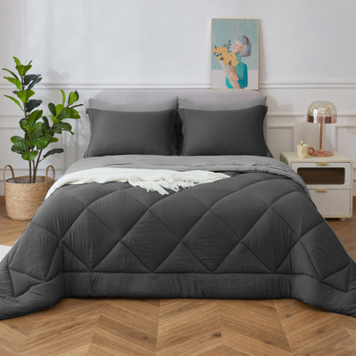7 Piece Washed Microfiber All Season Comforter Set - Diamond-Stitched Quilting Bedding Set, Solid Reversible Down Alternative Filling Duvet Insert ,Fluffy Breathable Farmhouse Microfiber Comforter