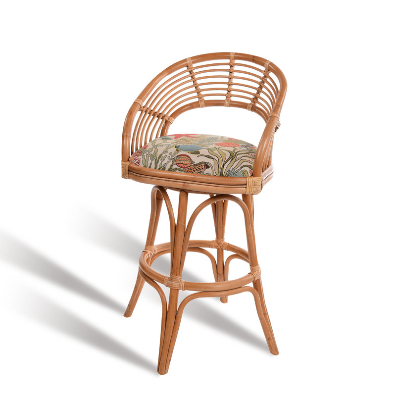 Danetra Swivel Stool, Tropical Fish/Honey Brown Frame, Counter Stool (27" Seat Height)