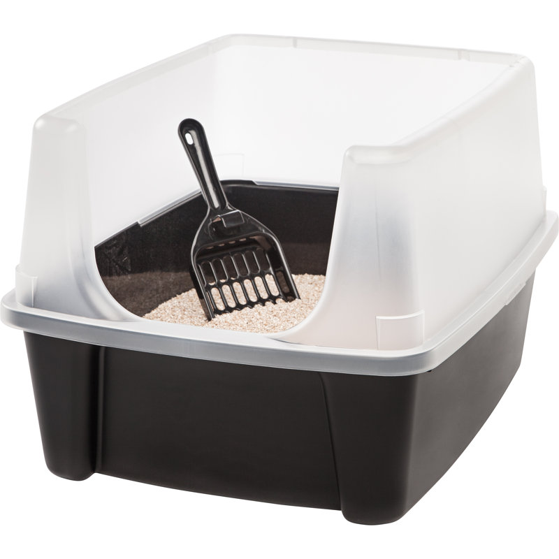 Black High-Sided Open Top Cat Litter Box with Scoop