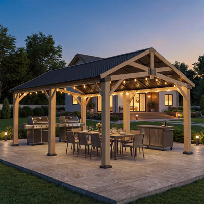 20 ft. W x 12 ft. D Outdoor Cedar Wood Gazebo with Metal Steel Gable Roof For Garden, Porch, Patio