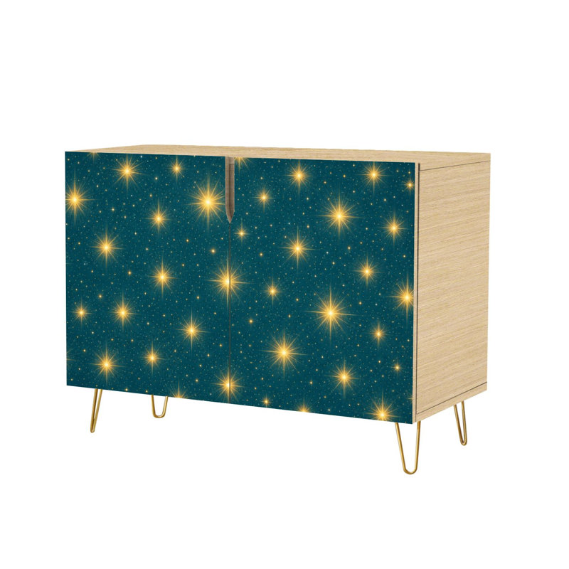 Buffet buffet avec rangement Golden Starry Night Sky bleu sarcelle foncé avec 2 portes pour le salon et la cuisine
