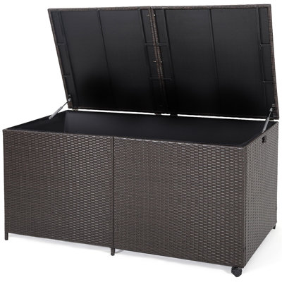 Gymax 175 Gallons Gallon Water Resistant Wicker Deck Box with Wheels in Mix Brown
