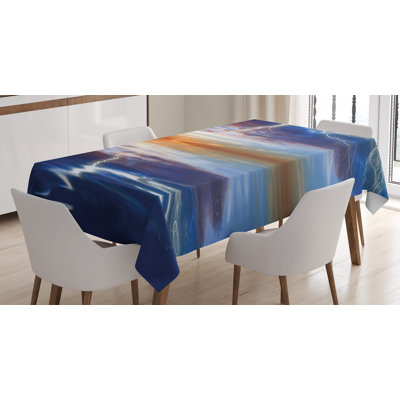 Nature Tablecloth, Thunder Over The Sea With Reflections Storm Theme Mother Earth Theme Image, Rectangular Table Cover For Dining Room Kitchen Decor, 52" X 70", Orange Blue