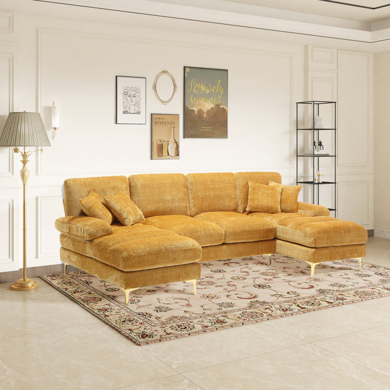 Canapé modulaire en chenille Aredale, Chenille jaune