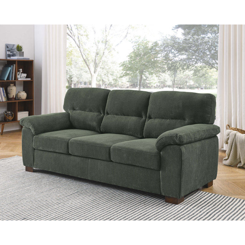 Aziyah Upholstered 81'' Sofa, Green Corduroy 