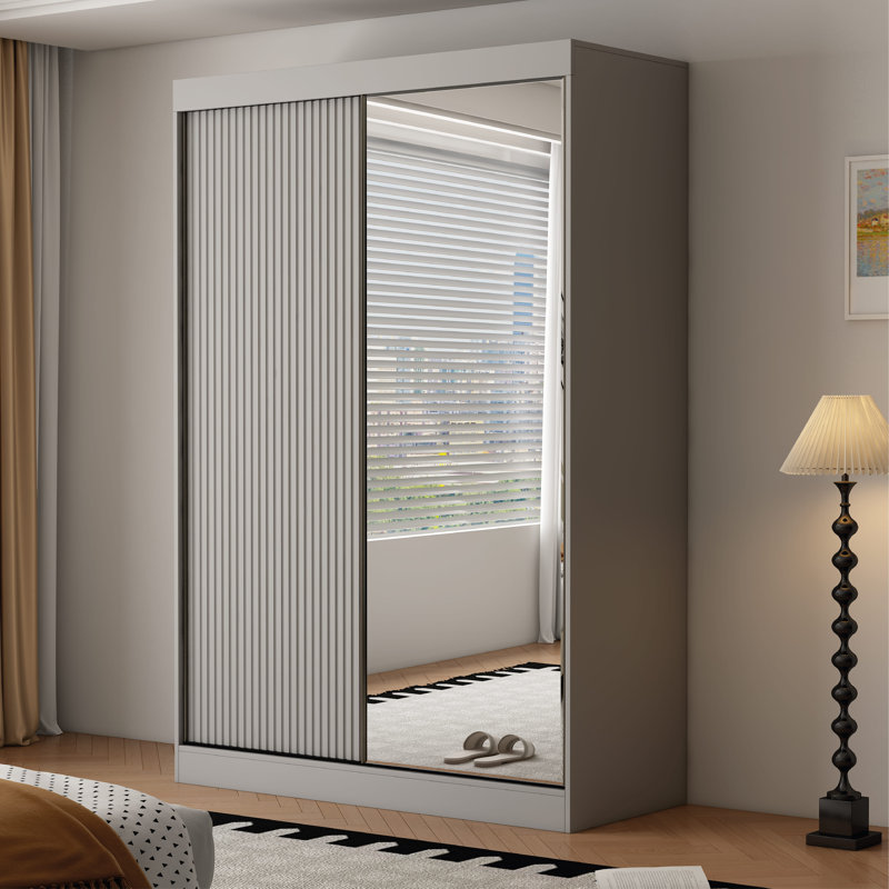 2 Door Manufactured Wood Wardrobe, Grey, 220cm H x 150cm W x 62cm D