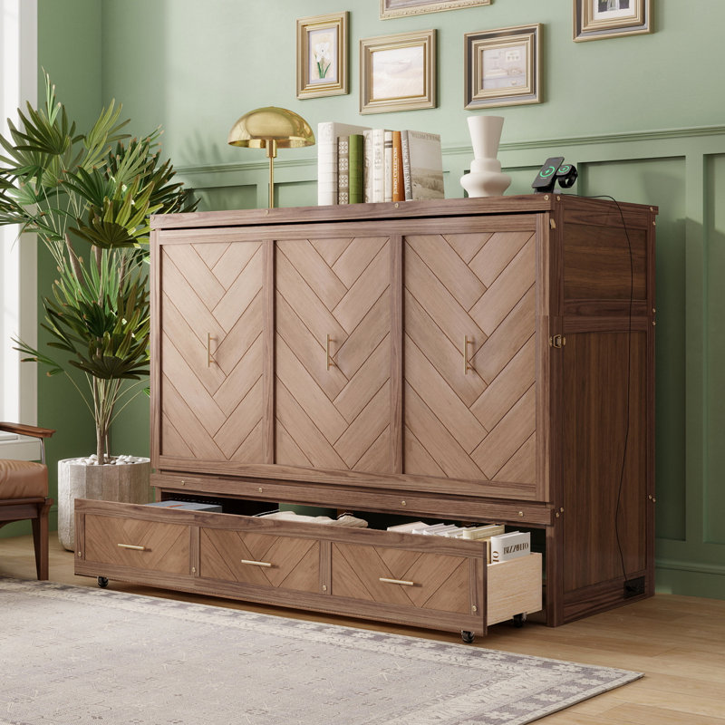 Armoire-lit escamotable Grevon, Noyer clair