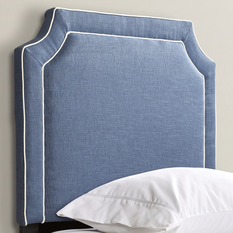Cloverdale Upholstered Panel Headboard, Twin, Denim Blue/White Piping Viscose Blend