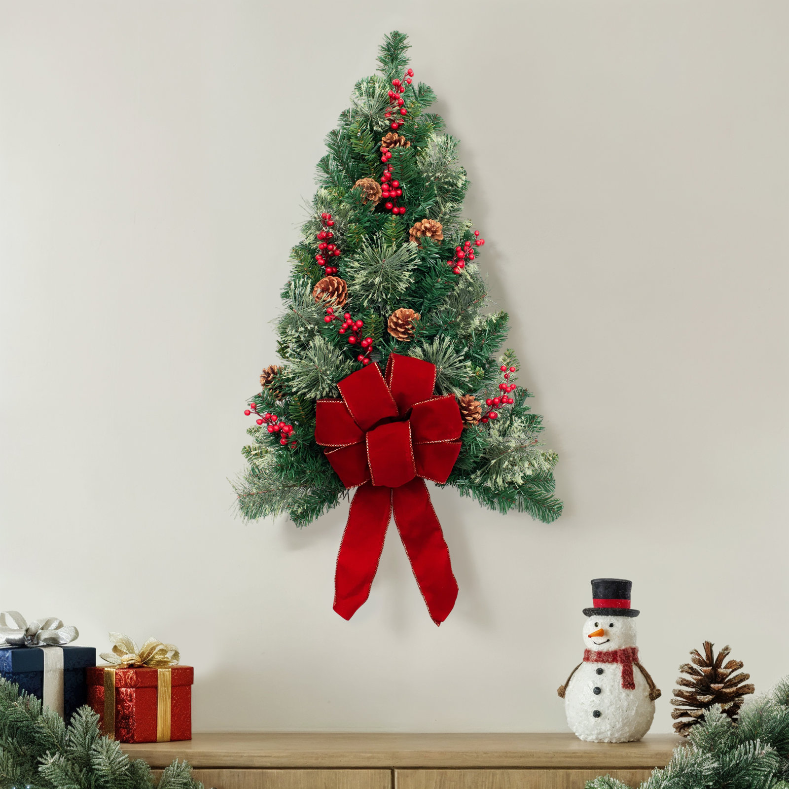 Pre-Lit Wall Tree with Timer