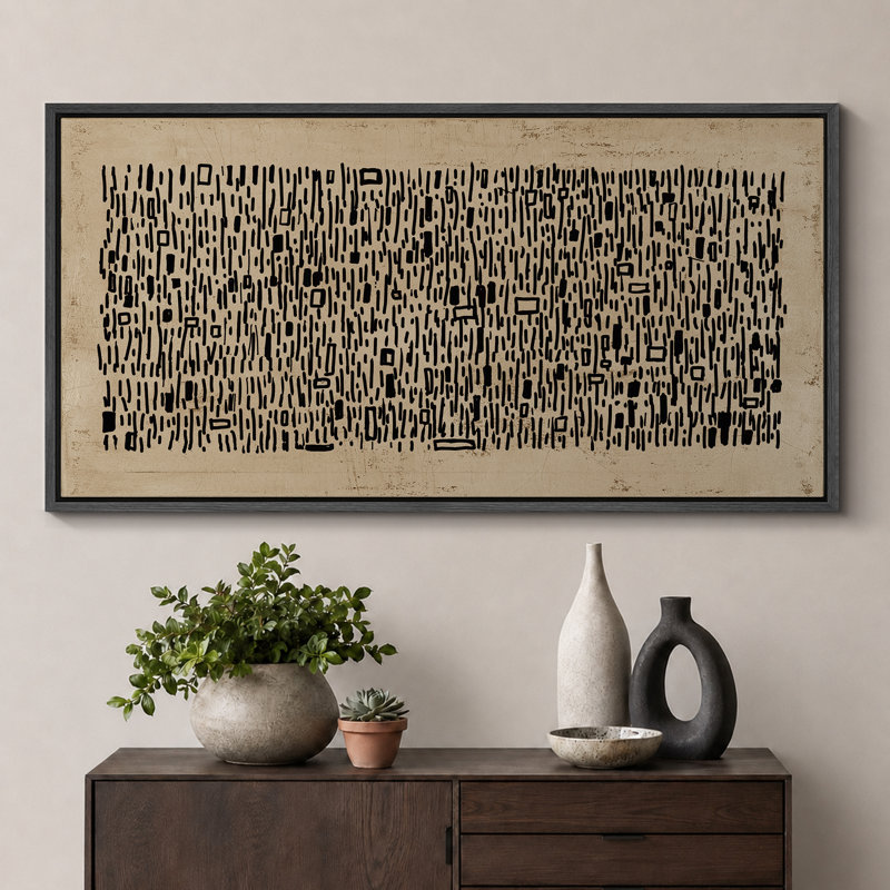 «Geomet Line», art abstrait Wabi Sabi brun et noir, images murales neutres de style Mid-Century, impression sur toile encadrée