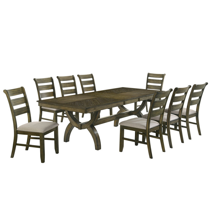 Ensemble de salle à manger traditionnel avec table extensible et chaises à échelle, 9