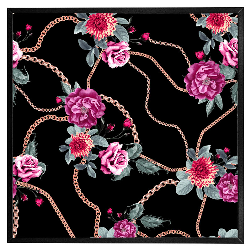 Sveinn Chain And Flowers - Single Picture Frame Print, Black Framed, 31cm H x 31cm W x 4cm D