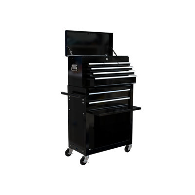 8 - Drawer Rolling Tool Chest With High Capacity, Black Steel, 4" , Bearing Drawers, Pull Handle, Work Panel, Hanging Hooks For Tools Surface,