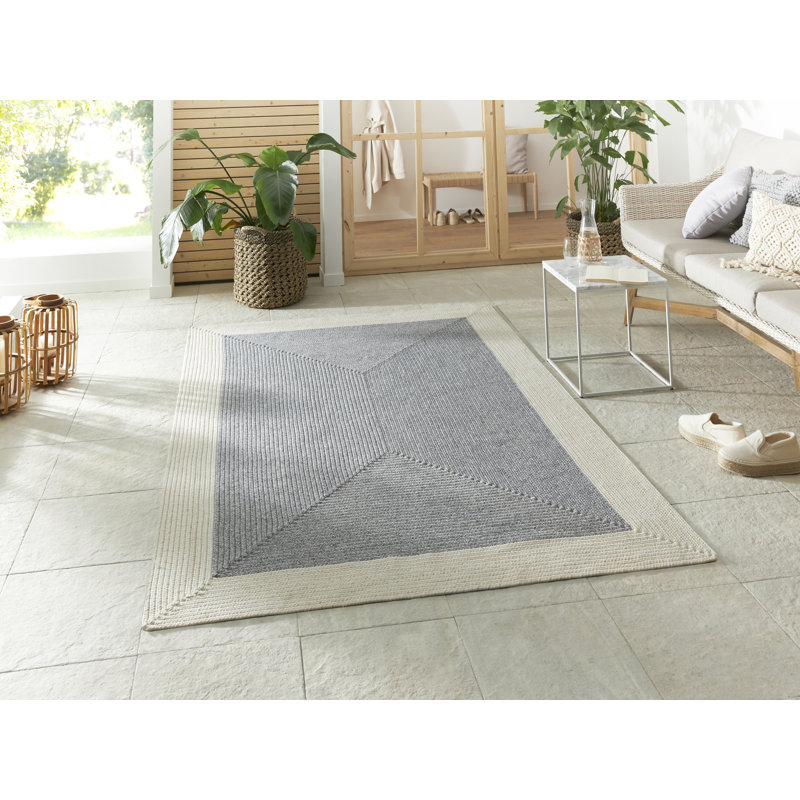 Machine Woven Gray/Cream Indoor/Outdoor Use Rug, Rectangle  120 x 170cm
