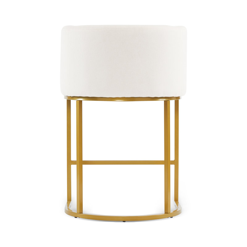 Upholstered Counter Stool, Beige Seat/Gold Frame/Linen