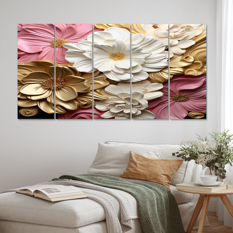 Art liquide liquide délicat et rose pâle II - formes abstraites, art mural - 5 panneaux égaux