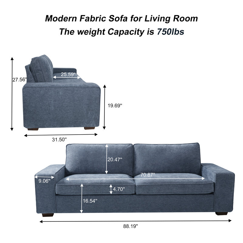 Chenille Abstract Arm Loveseat, 27.56"H x 88.19"W x 31.5"D, Blue Chenille