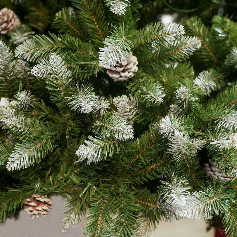 White Sprayed Christmas Tree With Pinecones, 7FT, Not Pre-Lit