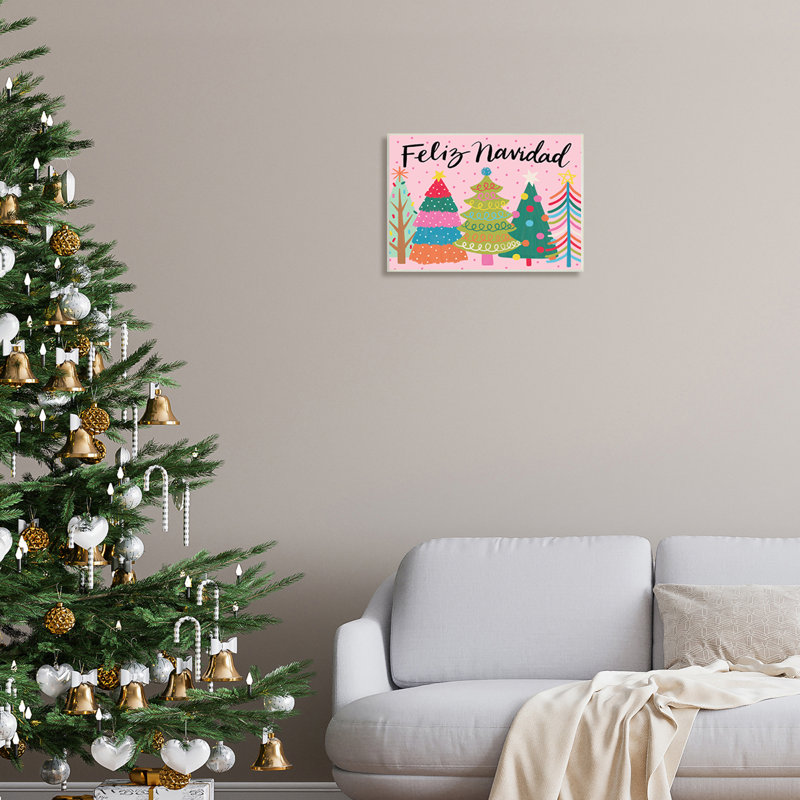 Ornements d'arbre de Noël à motifs fantaisistes Feliz Navidad, estampe numérique encadrée noire, art texturé par Deborah Curiel