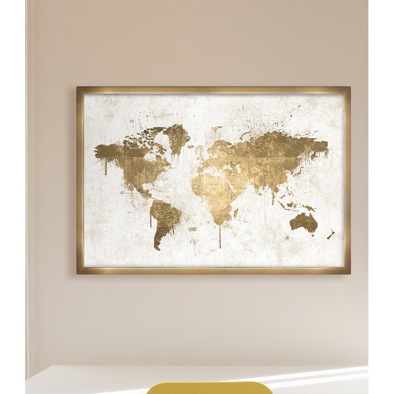 Or blanc - impression d'art graphique, 24 po x 36 po, Cadre noir, Doré