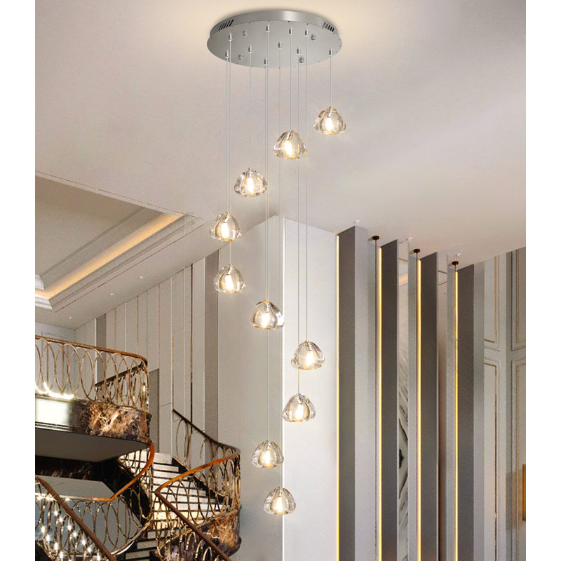 10-light High Ceiling Chandelier With Crystal Drops