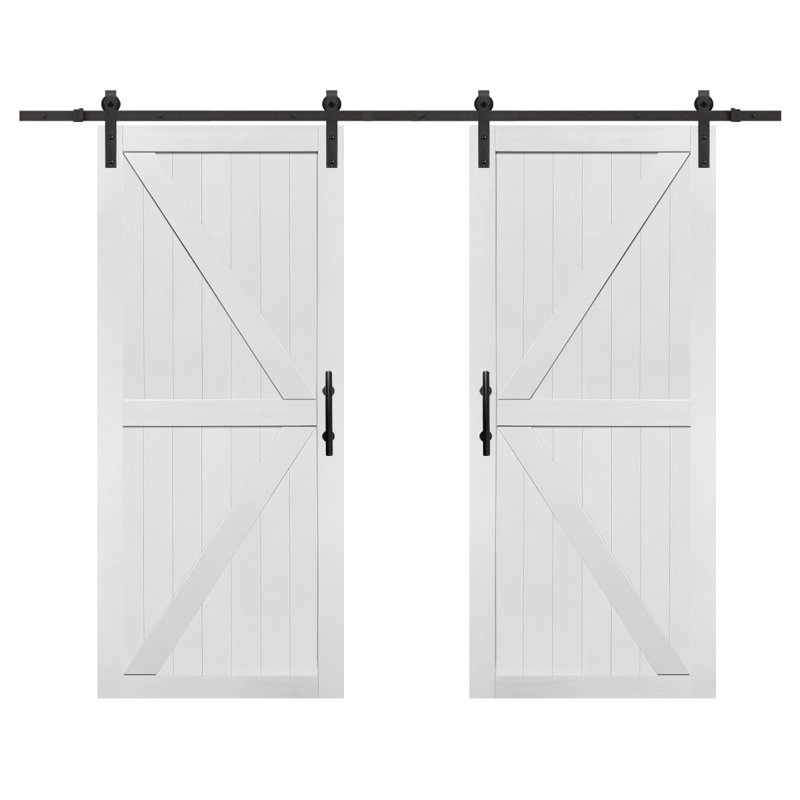 Porte de grange double en MDF avec porte coulissante S&Z TopHand®, dalle de porte de grange solide recouverte d'une surface en PVC imperméable