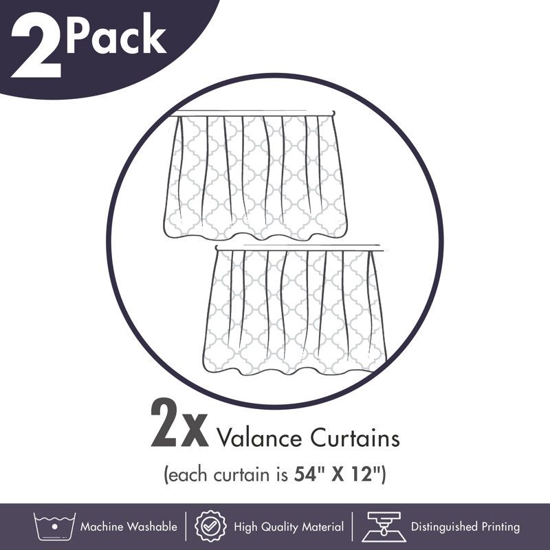 Geometric Charcoal Grey and White Satin Polyester Rod Pocket Valance
