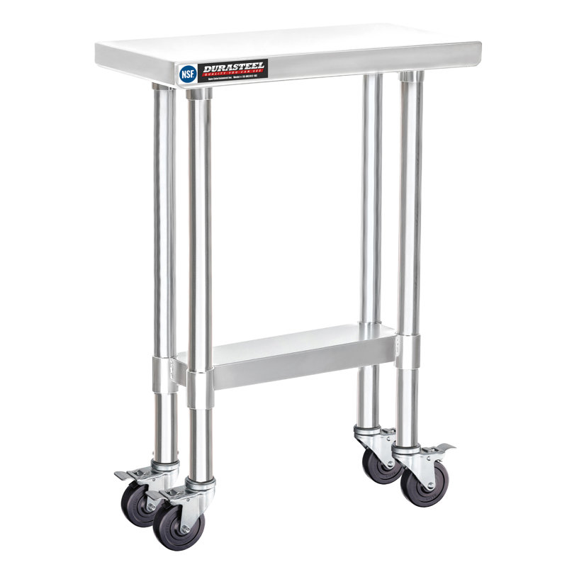24 x 12 Inch Silver Stainless Steel Movable Table Cart