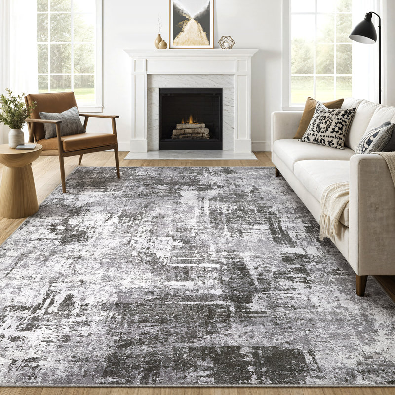 Modern Abstract Area Rug Non Slip Washable Rugs for Living Room Bedroom-Gray, Rectangle 9' x 12', Gray