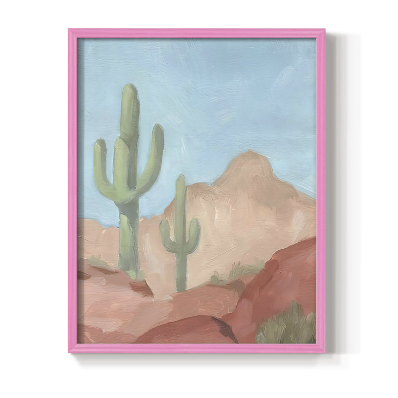 Sunny Saguaro II, reproduction encadrée - bois massif, H 11 po x l 9 po, Rose