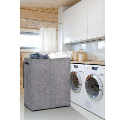 Panier à linge double 150L avec couvercle et sacs à linge amovibles, grand panier à linge pliable avec 2 sections pour la chambre à coucher, la salle de bain, la salle de lavage, Colloge (gris)