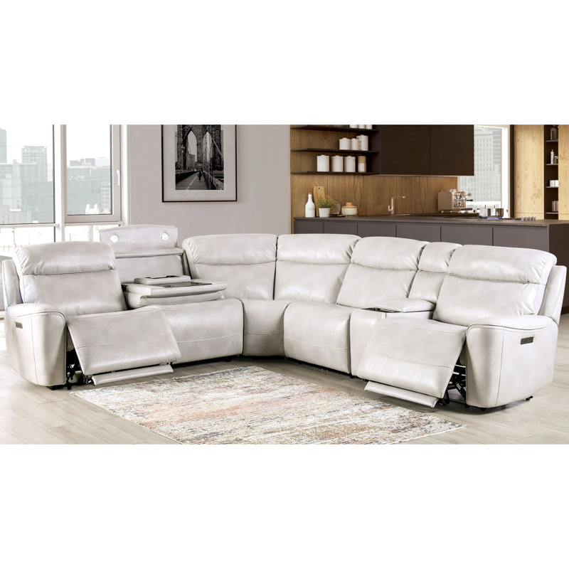 Canapé modulaire inclinable électrique Taupe avec inclinaison zéro gravité, repose-pieds extensible et porte-gobelets en forme de L taupe, respirant, conception Wallhugger pour le salon