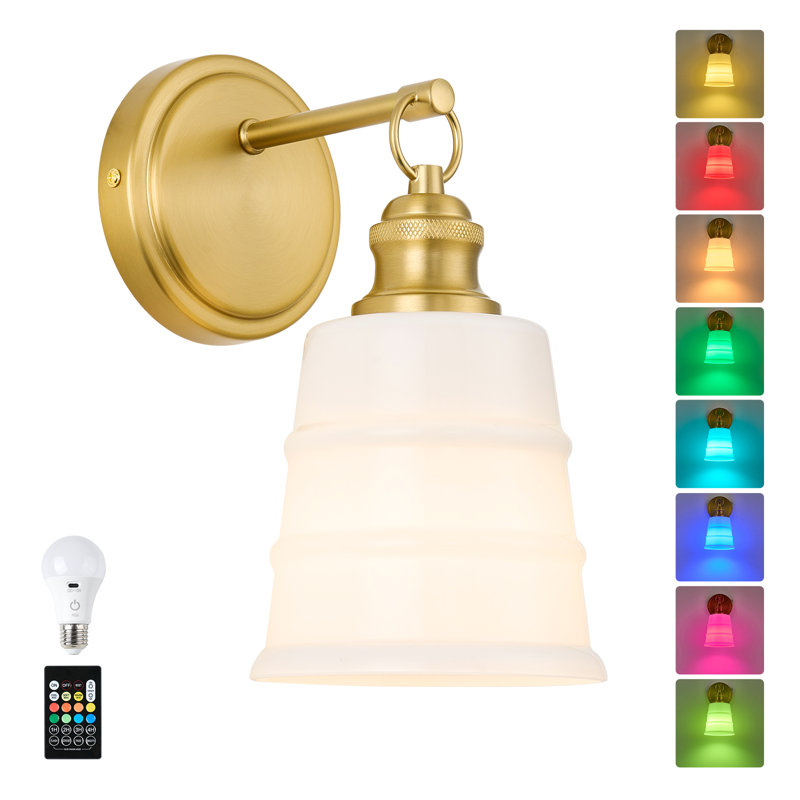 Brushed Gold Battery Operated Wall Sconce With Remote Control and Bulbs - 8 Colors, Diammable, Timer Setting