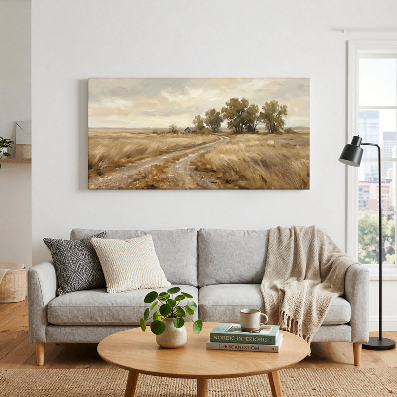 Ensemble de 1 tableau sur toile représentant un paysage rural, L 40 po x H 20 po, Toile tendue