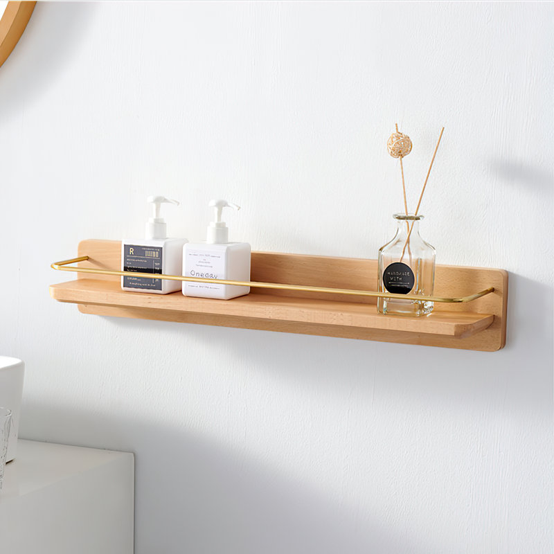 Dandre Modern Brass Wooden Shelf, 3.2" H x 16" W x 5.6" D, Natural