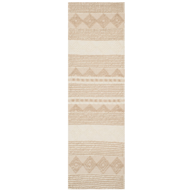 Winchester Geometric Hand-Woven Flatweave Wool/Cotton Beige/Ivory Area Rug, Runner 2'3" x 6'