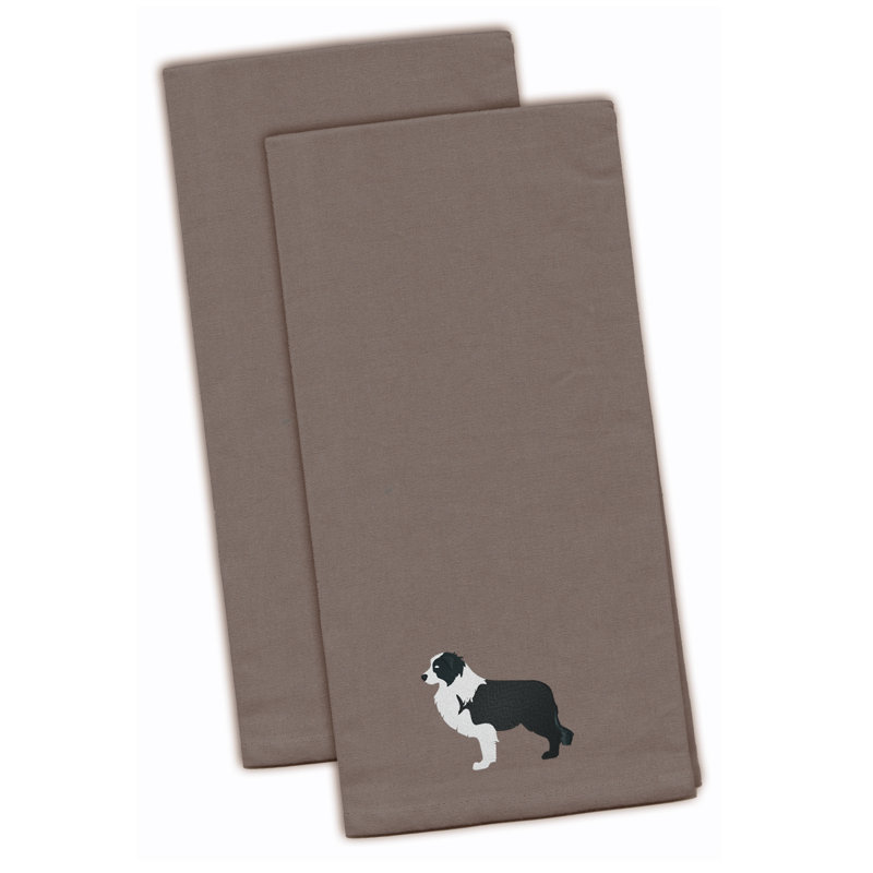 Cotton Embroidered Tea Towel Kitchen Towel, Gray, 28" H x 19" W x 0.1" D
