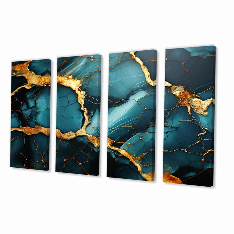 Or et vert topaze agate granit VII - ensemble abstrait d'art mural 4 pièces, H 32 po x l 64 po