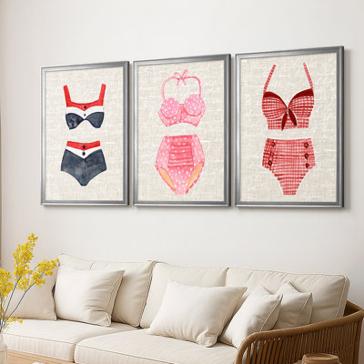 Toile rétro sur toile tendue avec cadre rétro "Natation I" - 3 pièces