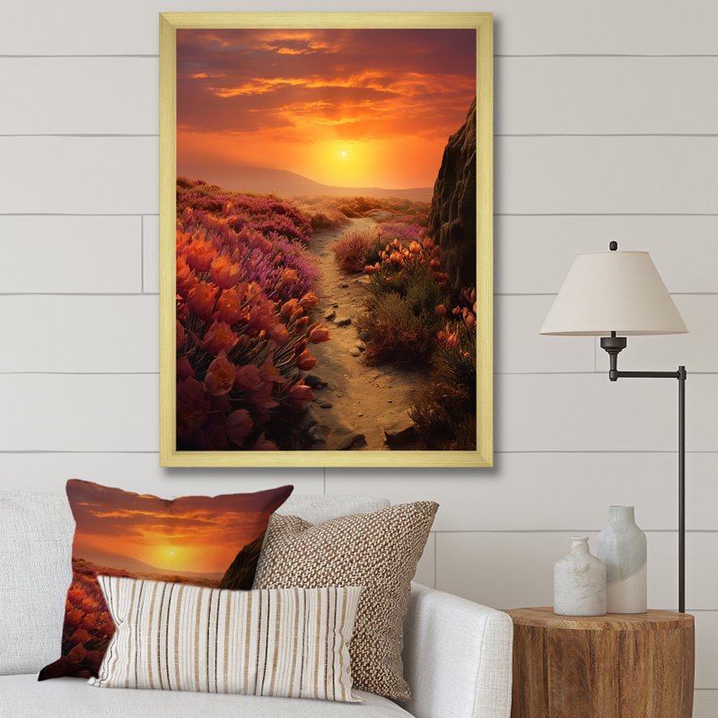 Succulent Sunset Field, Texas, Cadre doré simple, H 32 po x l 24 po x P 1 po