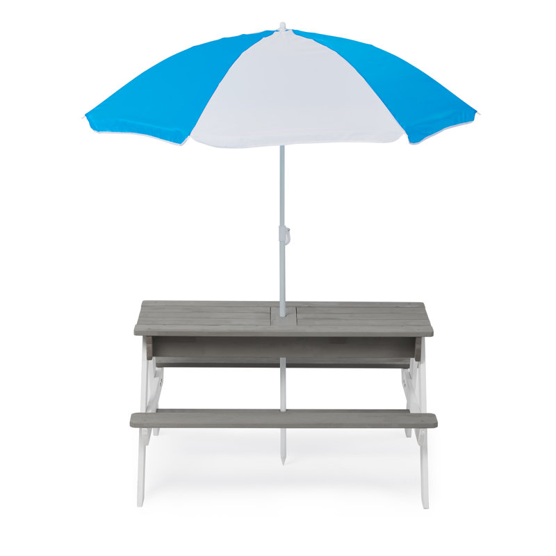Table de pique-nique en cèdre pour enfants 3 en 1 avec parasol - Centre d'activité convertible sable et eau, gris