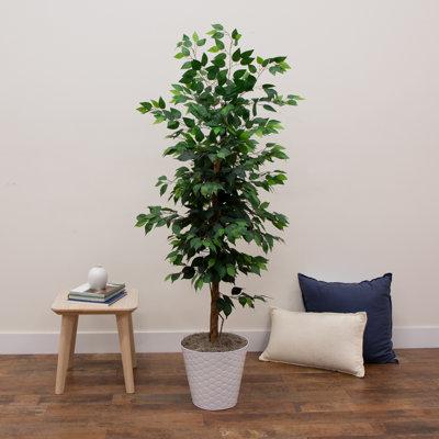 5,5 pi Ficus artificiel à double tige en pot hexagonal en métal
