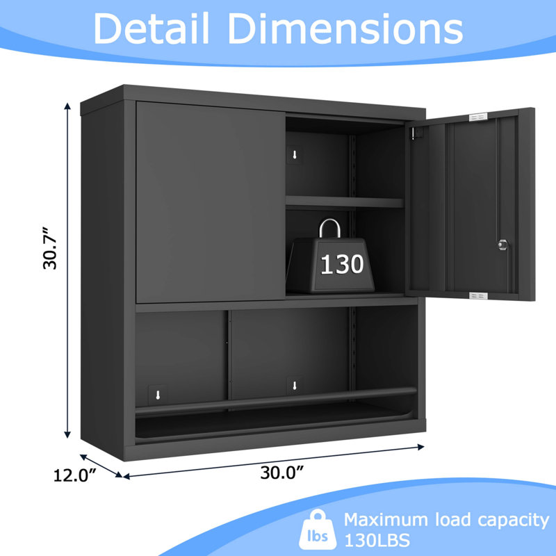 Armoire de rangement en métal avec 2 portes réglables en métal