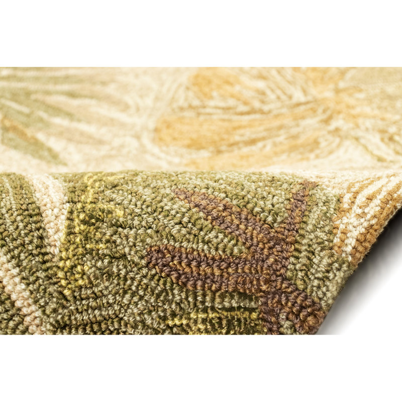 Demirhan Floral Handmade Tufted Tan Indoor / Outdoor Area Rug, Rectangle 7'6" x 9'6"