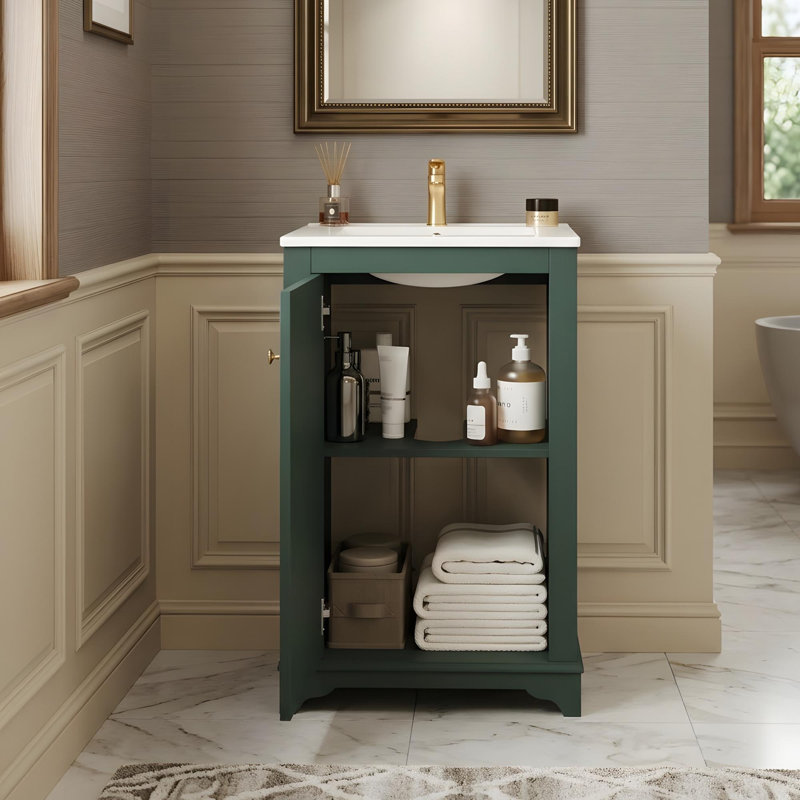 Meuble-lavabo compact avec lavabo et rangement polyvalent, Vert